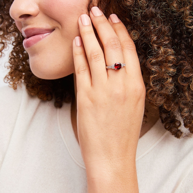 Main Image 4 of Garnet Ring White Topaz Sterling Silver