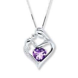 Necklace for Mom Amethyst & Diamond Sterling Silver