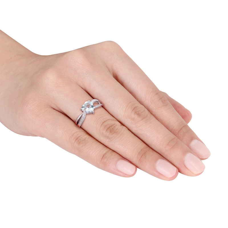 Aquamarine Heart Ring 1/20 ct tw Diamonds Sterling Silver