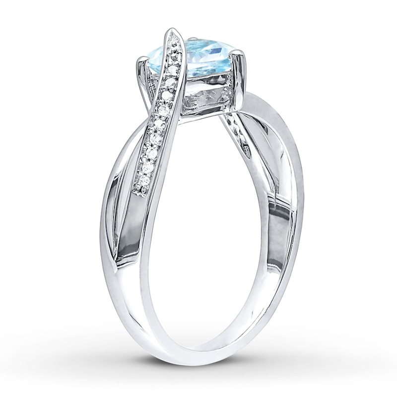 Aquamarine Heart Ring 1/20 ct tw Diamonds Sterling Silver