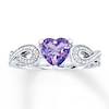Thumbnail Image 1 of Amethyst Heart Ring With Diamonds Sterling Silver