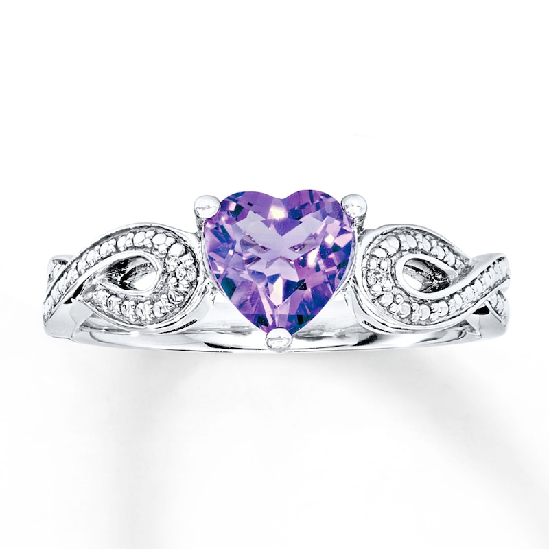 Main Image 1 of Amethyst Heart Ring With Diamonds Sterling Silver