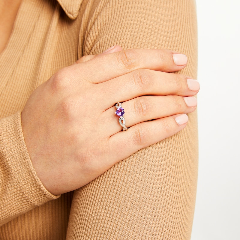 Main Image 2 of Amethyst Heart Ring With Diamonds Sterling Silver