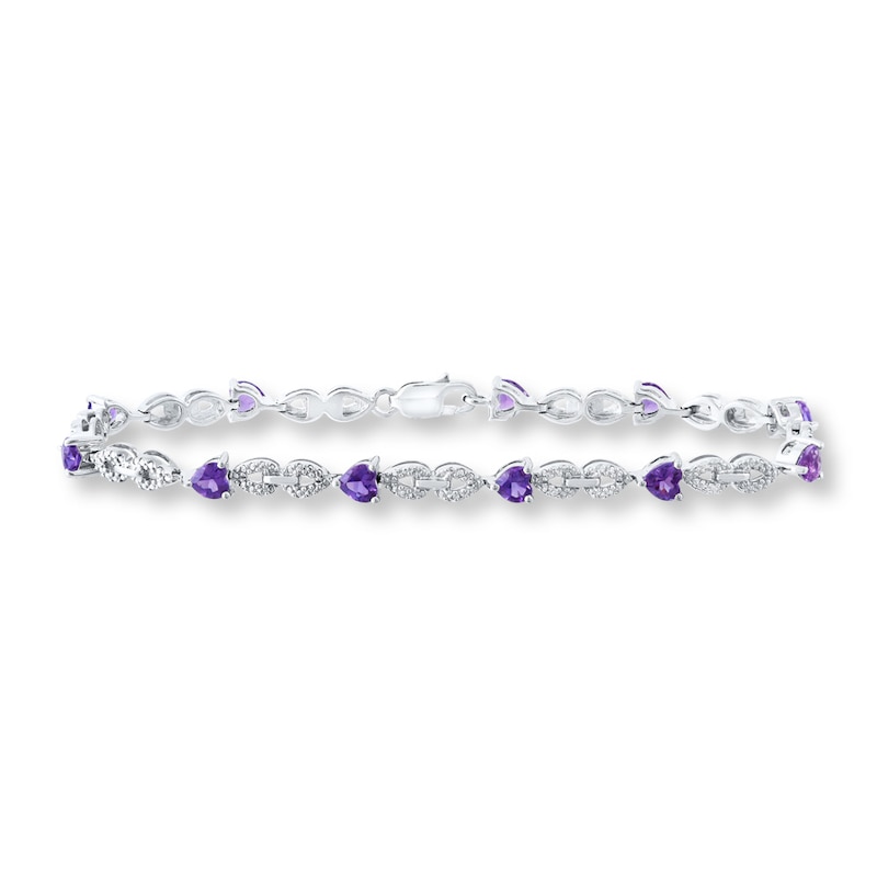 Main Image 1 of Amethyst Heart Bracelet Diamond Accents Sterling Silver
