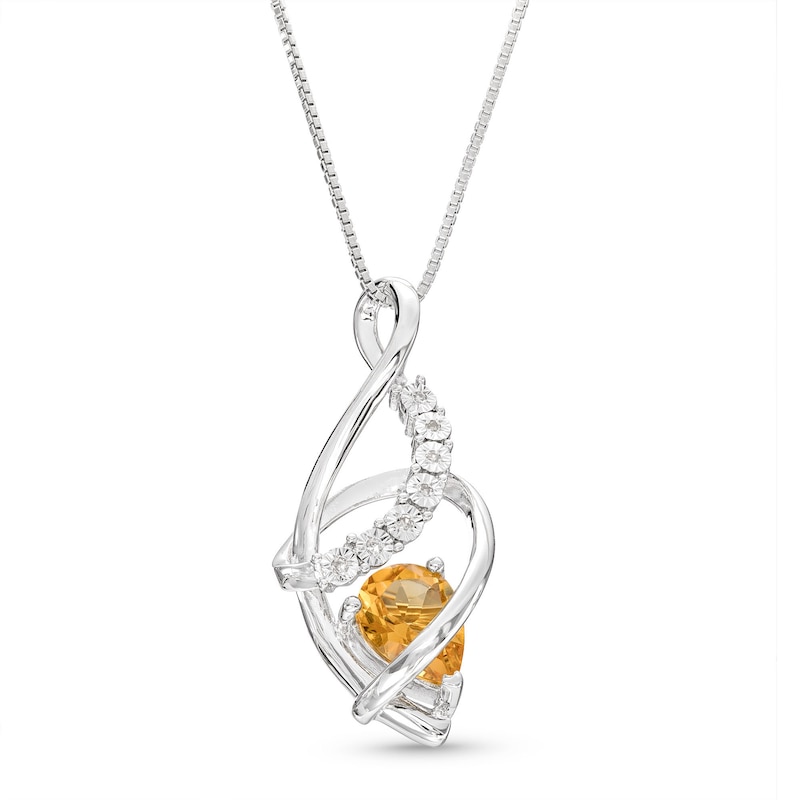 Main Image 1 of Citrine & Diamond Necklace Sterling Silver