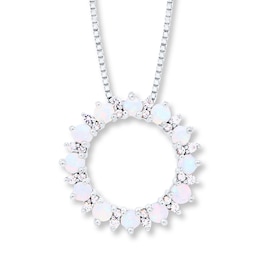 Lab-Created Opal and White Topaz Necklace Sterling Silver