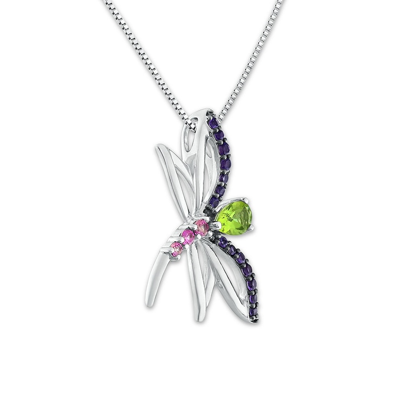 Main Image 3 of Dragonfly Necklace Multi-Gemstone Sterling Silver
