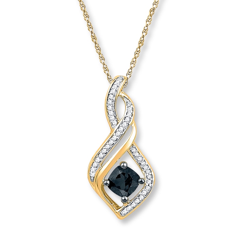Black Onyx Necklace 1/8 ct tw Diamonds 10K Yellow Gold