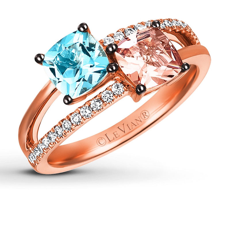 Main Image 1 of Le Vian Aquamarine/Morganite Ring 1/8 ct tw Diamonds 14K Gold