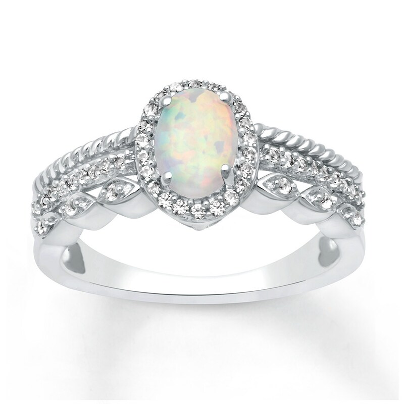 Lab-Created Opal Ring Lab-Created Sapphire Sterling Silver