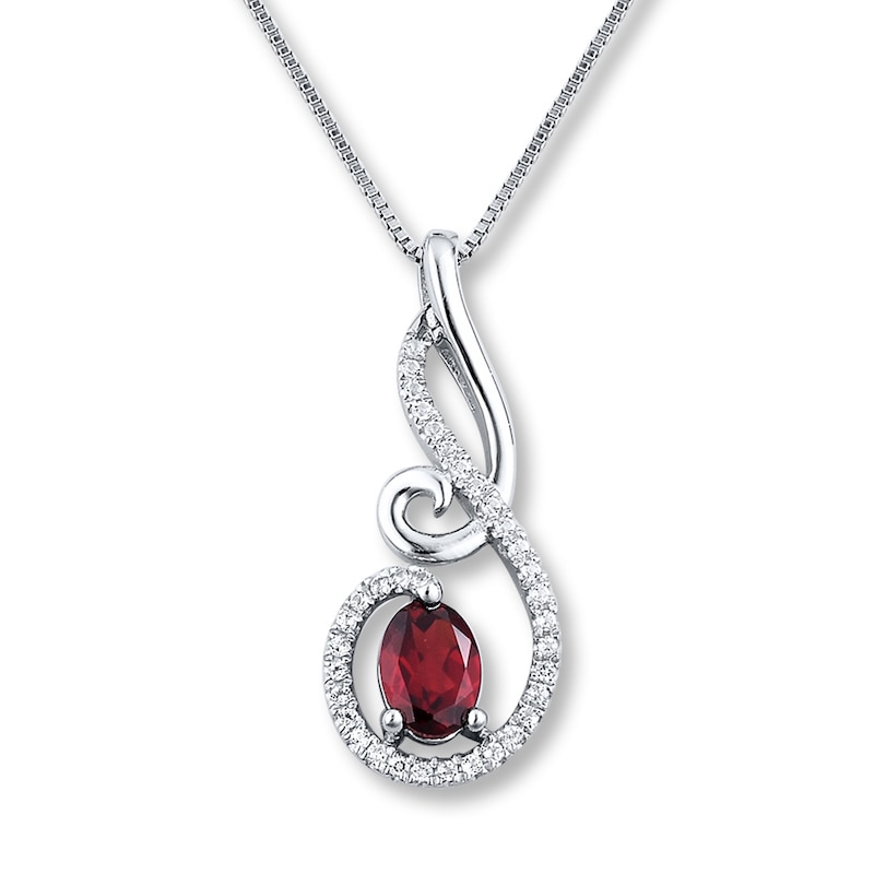 Main Image 1 of Garnet Necklace White Topaz Sterling Silver