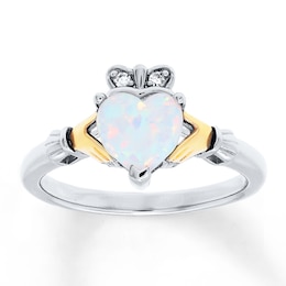 Claddagh Ring Lab-Created Opal 10K Gold/Sterling Silver