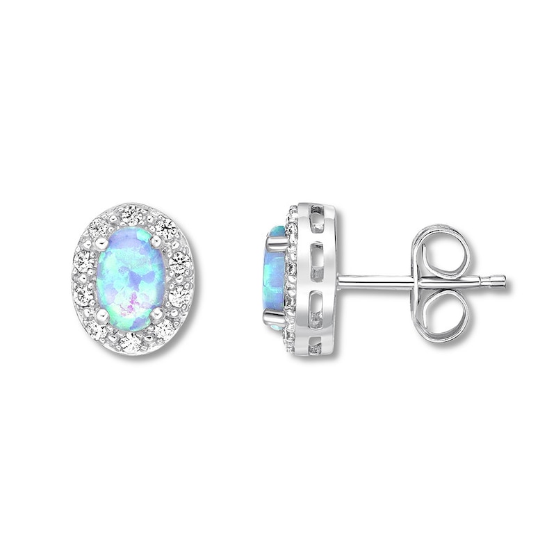 Lab-Created Blue Opal Earrings Sterling Silver