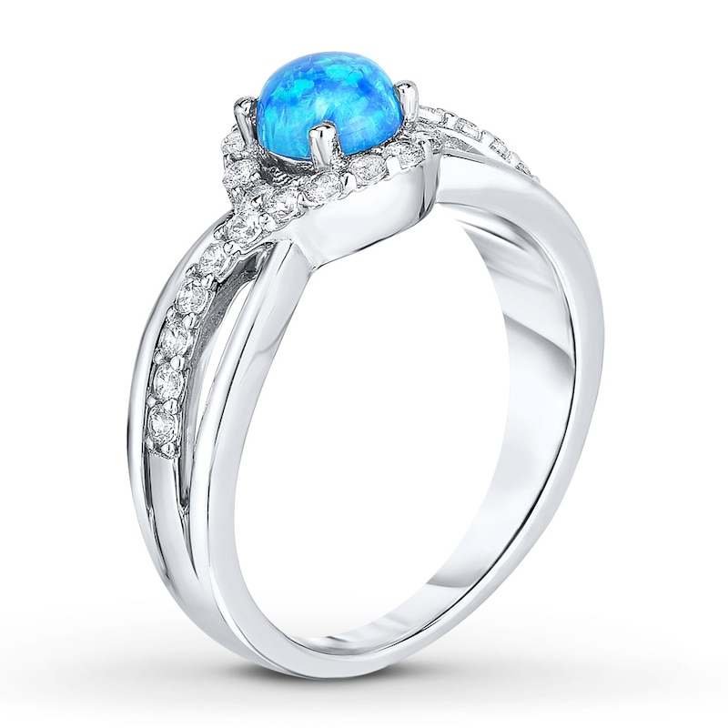 Lab-Created Blue Opal Ring White Topaz Sterling Silver