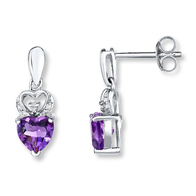 Main Image 1 of Amethyst Heart Earrings Diamond Accents Sterling Silver