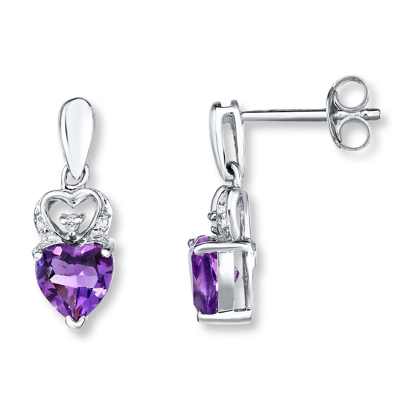 Amethyst Heart Earrings Diamond Accents Sterling Silver