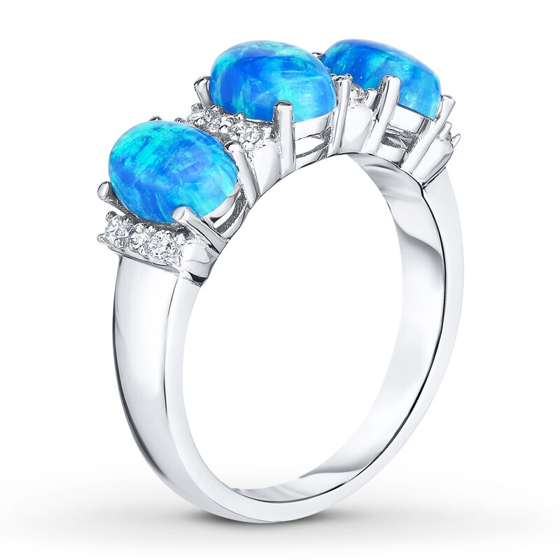 Lab-Created Blue Opal Ring White Topaz Sterling Silver