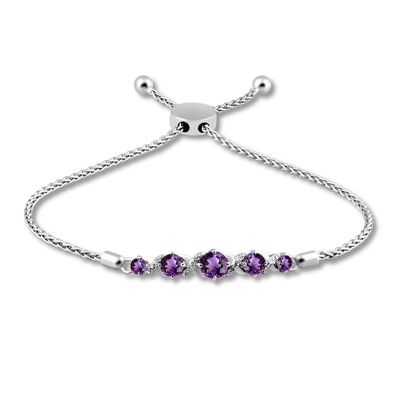 Main Image 1 of Amethyst & White Lab-Created Sapphire Bolo Bracelet Sterling Silver