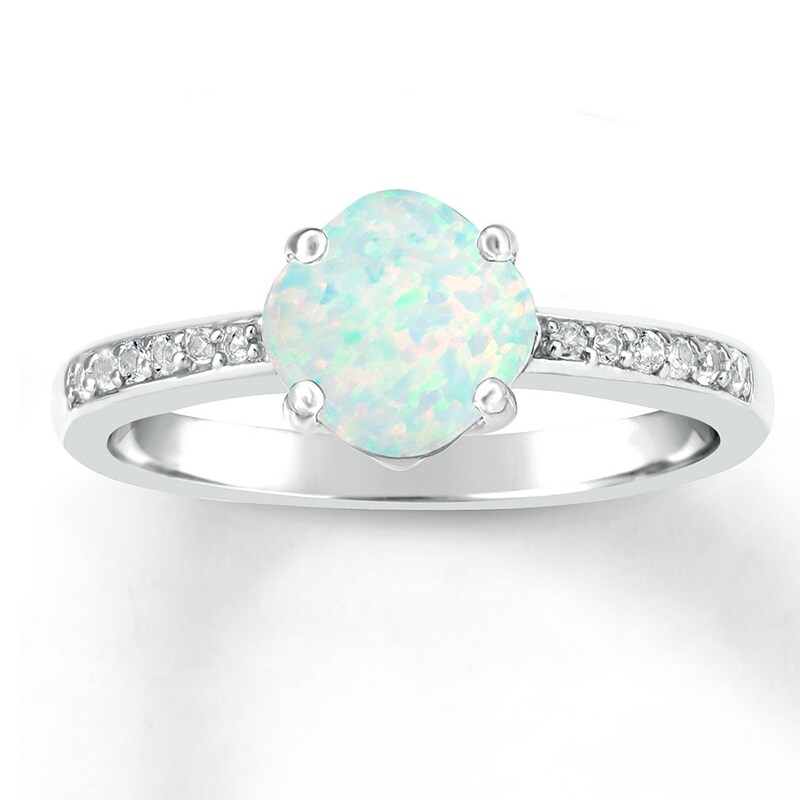 Main Image 1 of Lab-Created Opal Ring Lab-Created Sapphires Sterling Silver