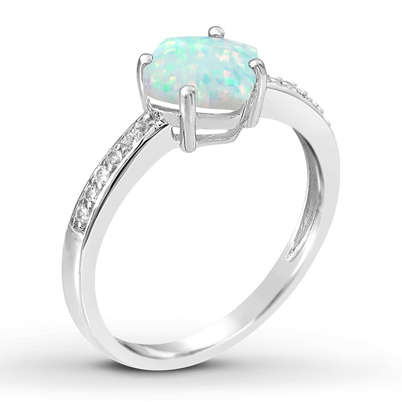 Main Image 2 of Lab-Created Opal Ring Lab-Created Sapphires Sterling Silver