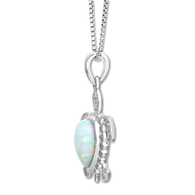 Turtle Necklace Lab-Created Opal with Diamonds Sterling Silver