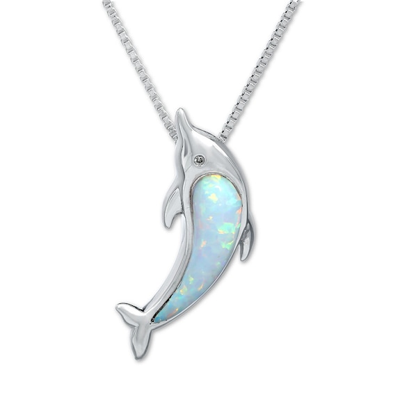 Dolphin Necklace Lab-Created Opal Sterling Silver | Kay Outlet