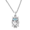 Thumbnail Image 1 of Petite Owl Necklace Blue Topaz/Lab-Created Sapphires St. Silver