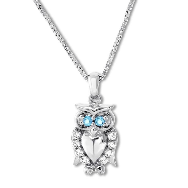 Sterling Silver Blue Created Sapphire Owl Pendant Sterling Silver Blue Created Sapphire Owl Pendant