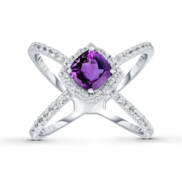 Amethyst Ring White Topaz Sterling Silver