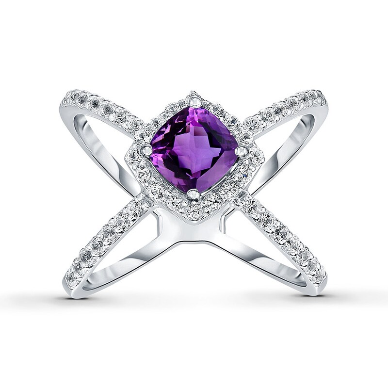 Amethyst Ring White Topaz Sterling Silver