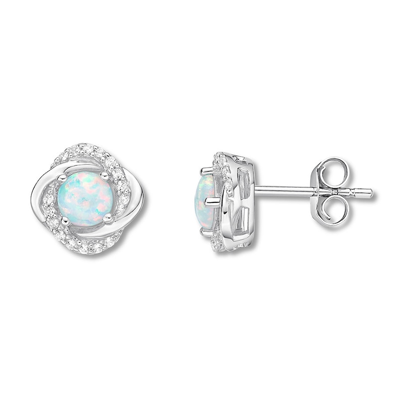 Lab-Created Opal & Lab-Created White Sapphire Earrings