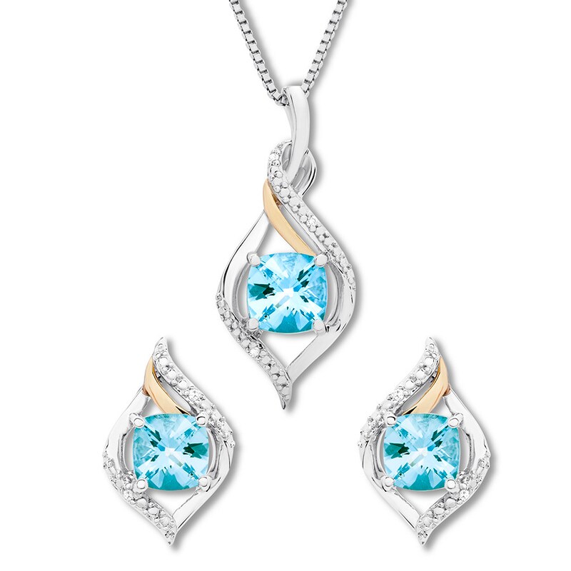 Main Image 1 of Blue Topaz & Diamond Gift Set