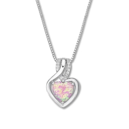 Lab-Created Pink Opal Necklace Sterling Silver