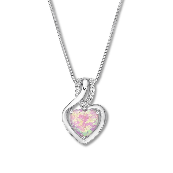 Lab-Created Pink Opal Necklace Sterling Silver
