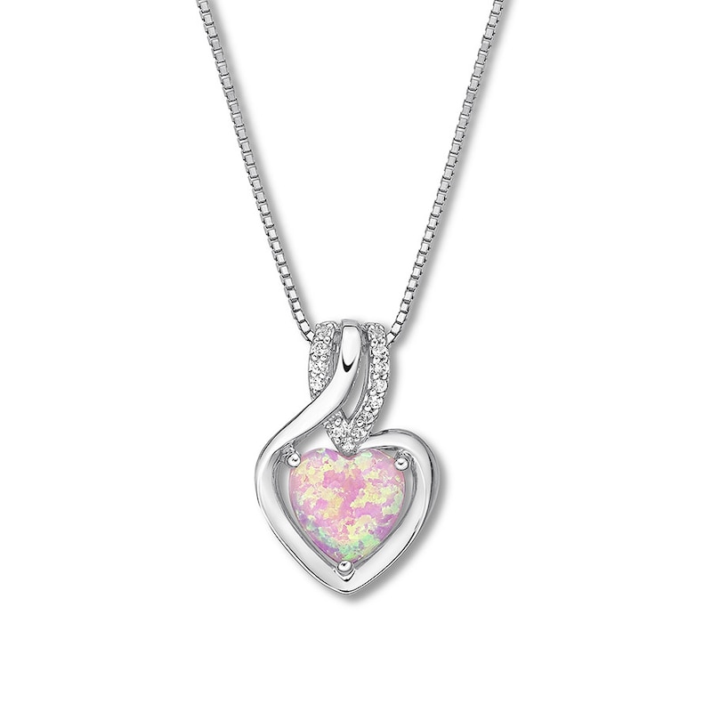 Main Image 1 of Lab-Created Pink Opal Necklace Sterling Silver