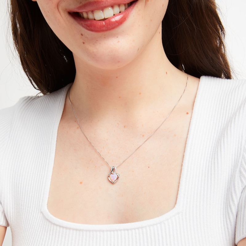 Main Image 2 of Lab-Created Pink Opal Necklace Sterling Silver