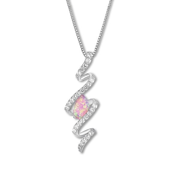 Lab-Created Pink Opal Necklace Sterling Silver