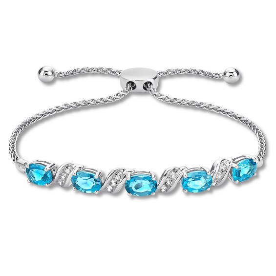 Blue Topaz Bolo Bracelet Lab-Created Sapphires Sterling Silver