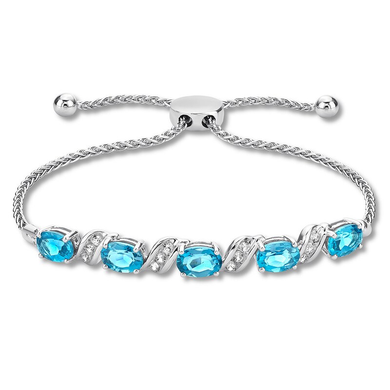 Main Image 1 of Blue Topaz Bolo Bracelet Lab-Created Sapphires Sterling Silver