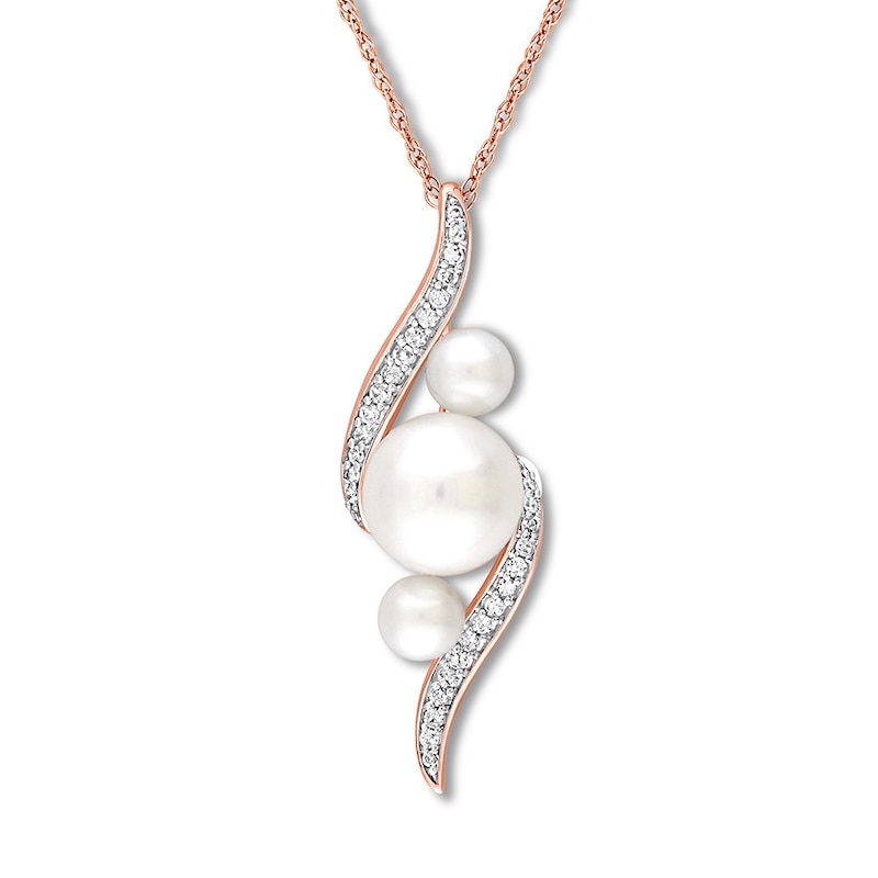 Main Image 1 of Cultured Pearl Necklace 1/8 ct tw Diamonds 10K Rose Gold