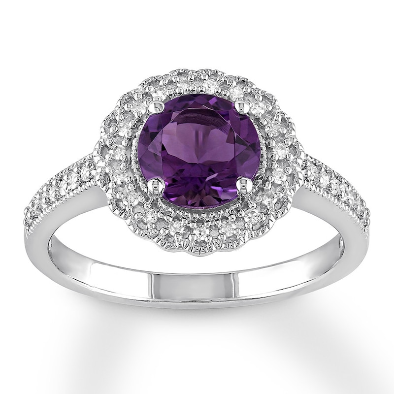 Amethyst Ring 1/8 ct tw Diamonds Sterling Silver