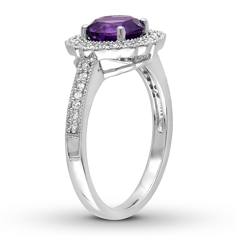 Amethyst Ring 1/8 ct tw Diamonds Sterling Silver