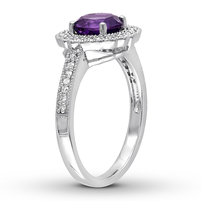 Amethyst Ring 1/8 ct tw Diamonds Sterling Silver