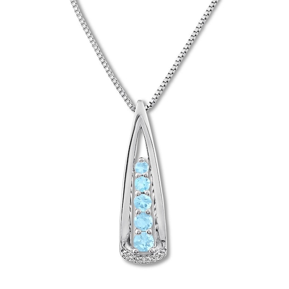 Aquamarine Necklace with Diamonds Sterling Silver