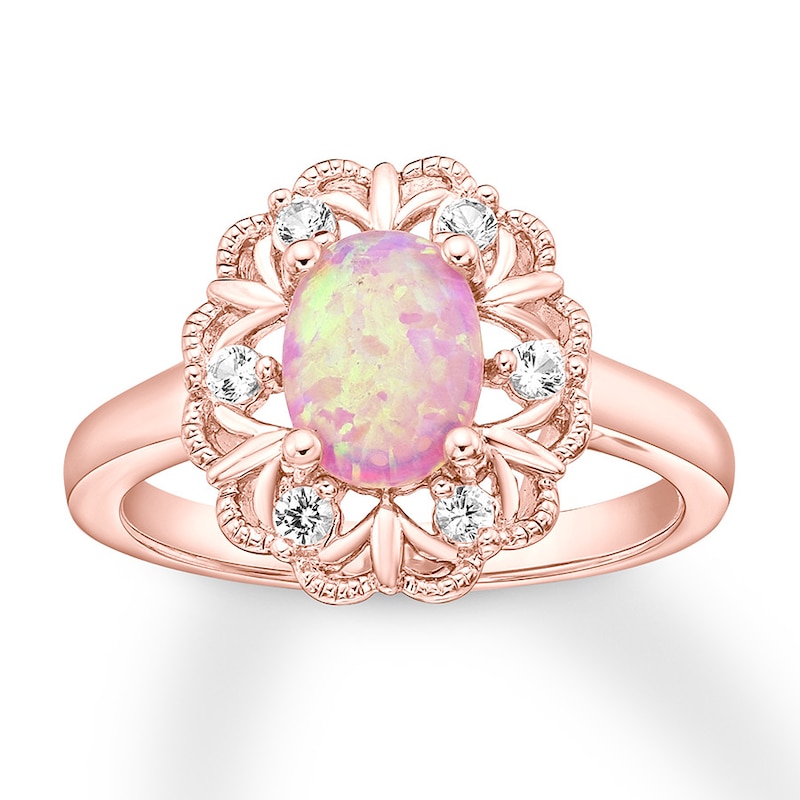 Lab-Created Pink Opal Ring 1/6 ct tw Diamonds 10K Rose Gold