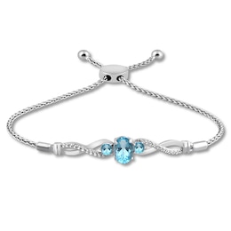 Blue Topaz Bolo Bracelet Lab-Created Sapphires Sterling Silver