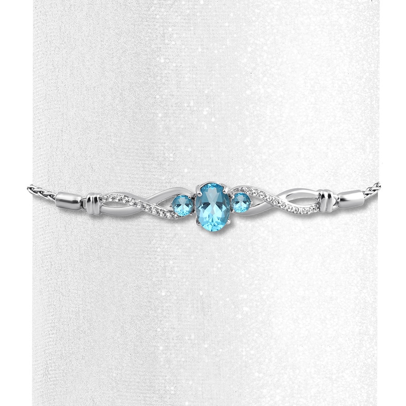 Main Image 2 of Blue Topaz Bolo Bracelet Lab-Created Sapphires Sterling Silver