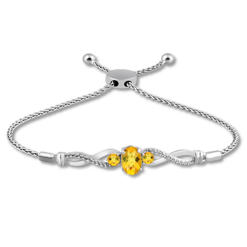 Citrine Bolo Bracelet Lab-Created Sapphires Sterling Silver