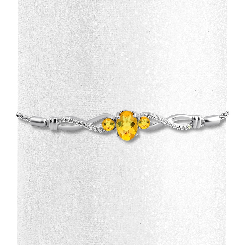 Citrine Bolo Bracelet Lab-Created Sapphires Sterling Silver