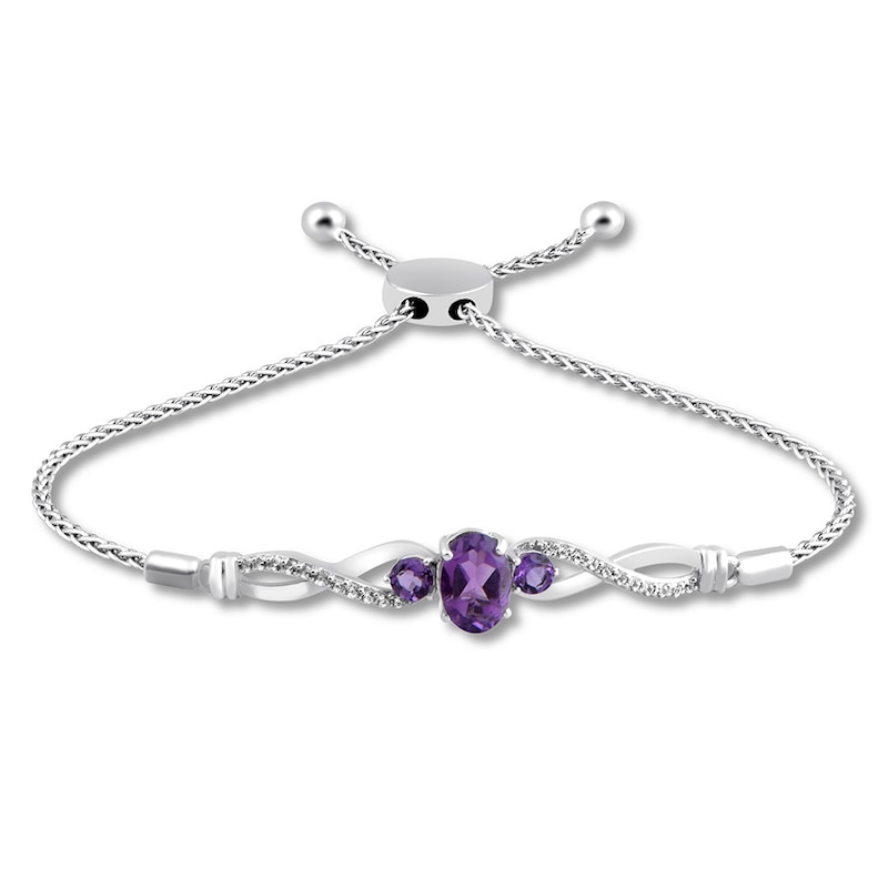 Amethyst Bolo Bracelet Lab-Created Sapphires Sterling Silver
